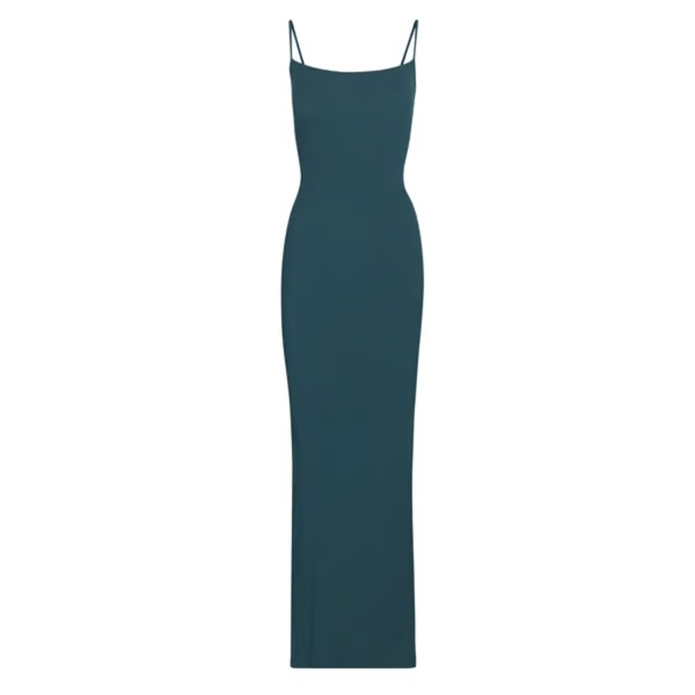 skims soft lounge long slip dress teal